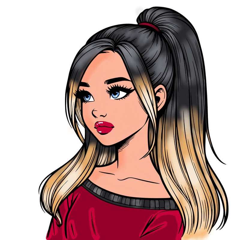 realistic girl with a high ponytail