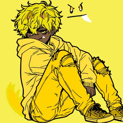 a male hoddie ripped jeans messy hair anime