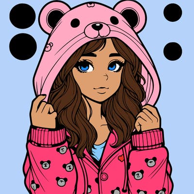 realistic girl in a animal pjs hoodie