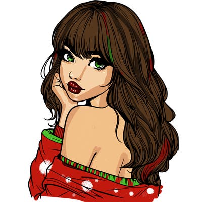 realistic girl with bangs looking over her shoulder