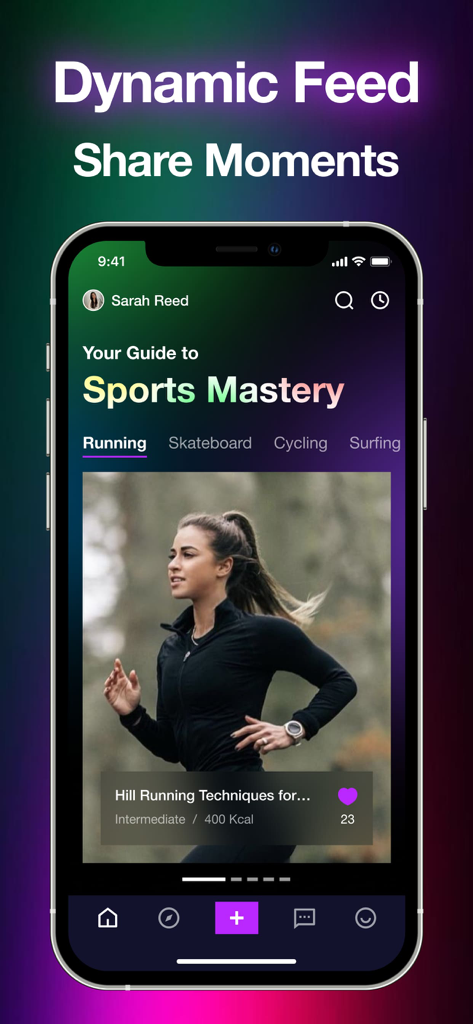 Duvet - Chat & Video Call - Duvet app dynamic sports feed featuring a running technique post