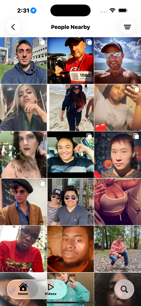 Eden: Watch Video, Meet People - The People Nearby screen in the Eden app displaying a grid of local user profiles.