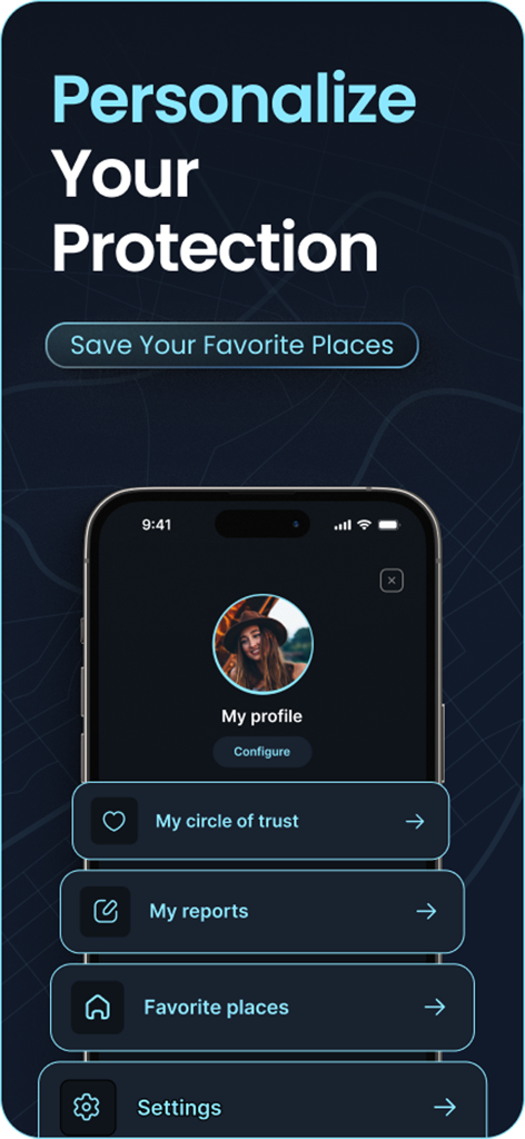 Personalize your protection settings on the Olago safety app profile screen