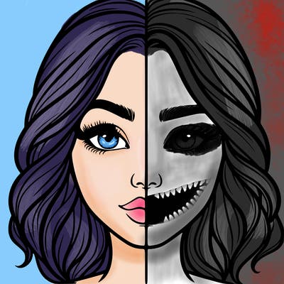 realistic girl split half