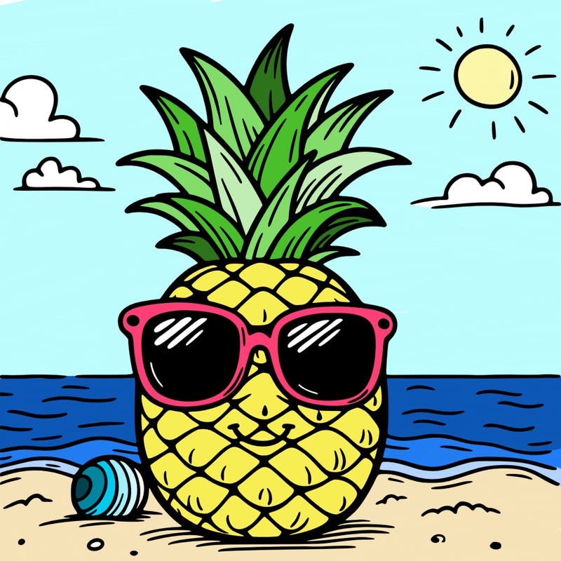a pineapple wearing sunglasses at the beach