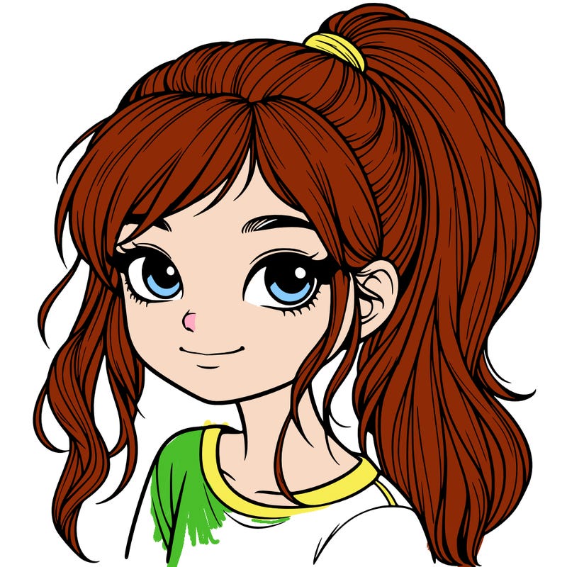 realistic girl with ponytail