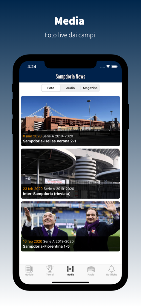 SampdoriaNews.net - Galleria multimediale dell'app Sampdoria News che mostra foto e resoconti delle partite.