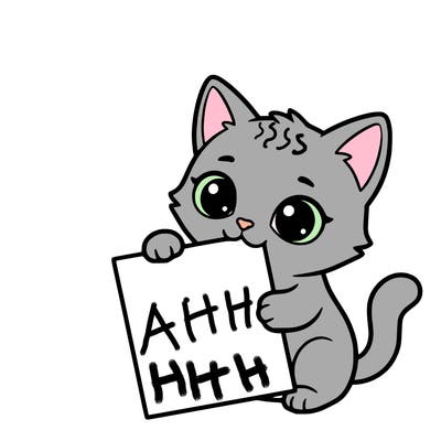 a small cat with a blank sheet of paper in its hand. the cat is sooooooo cute!