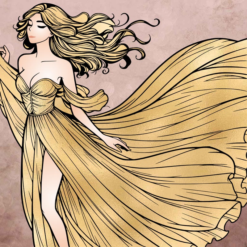 realistic woman in dress flowing the the wind