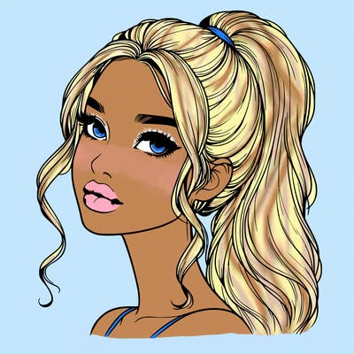 realistic girl with a ponytail on her hair and lips