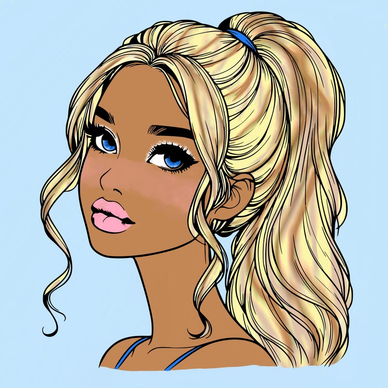 realistic girl with a ponytail on her hair and lips