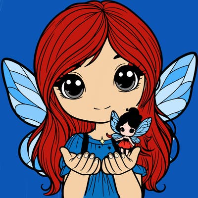 girl holding a fairy in her hands