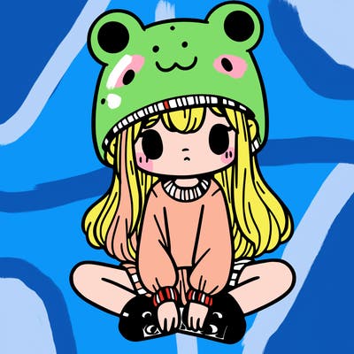 a girl wearing a frog hat and some frog socks