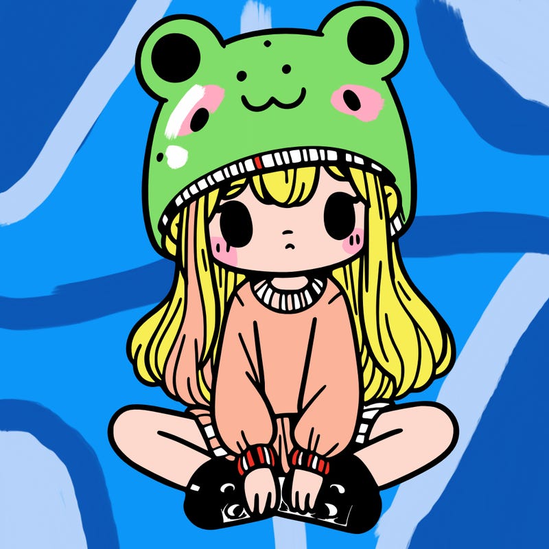 a girl wearing a frog hat and some frog socks