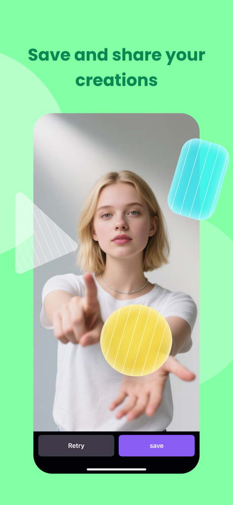 Dora: Create and connect - A woman interacting with abstract digital shapes on the Dora app interface