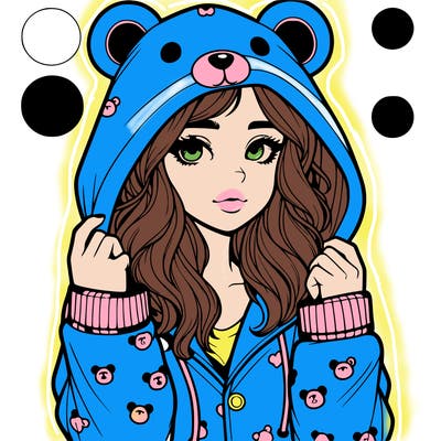 realistic girl in a animal pjs hoodie