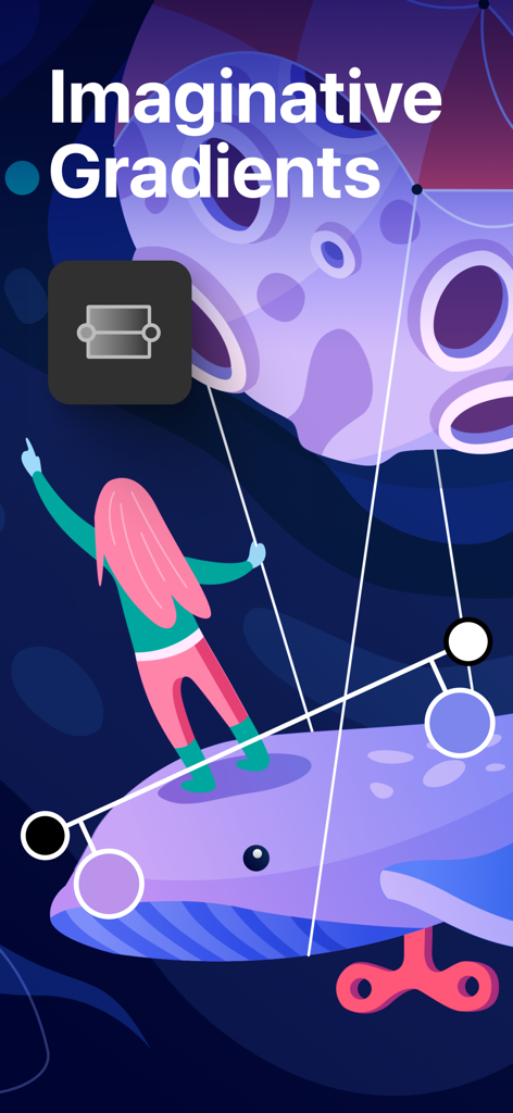 Vector illustration showing the imaginative gradients tool in the Amadine app