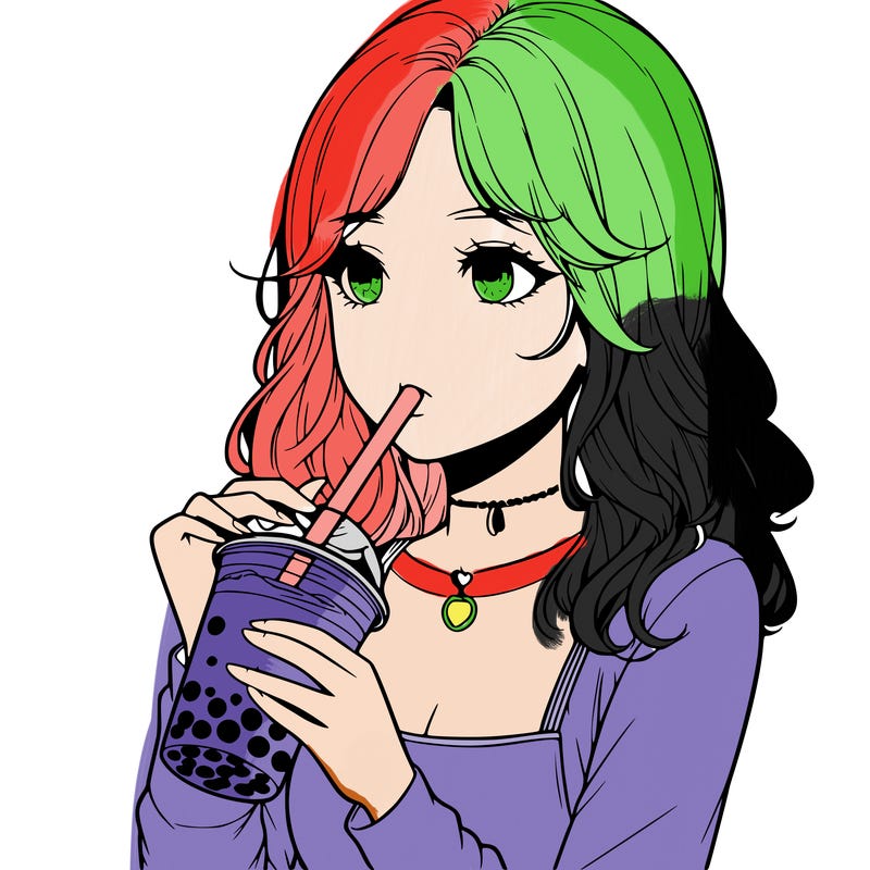 realistic girl drinking boba tea