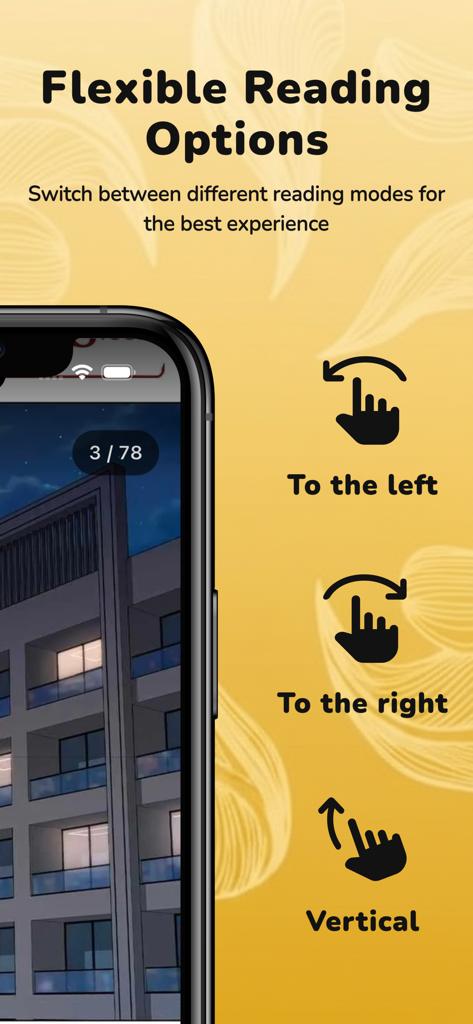 Manga Reader - Top Manga - Manga Reader app interface displaying horizontal and vertical reading modes
