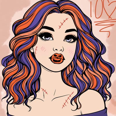 realistic girl with wavy hair and lips