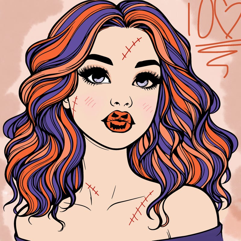 realistic girl with wavy hair and lips