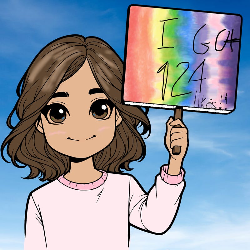 realistic girl holding up a sign