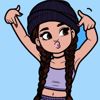 realistic teenage girl with braids and a beanie and crop top doing 🫶🏼