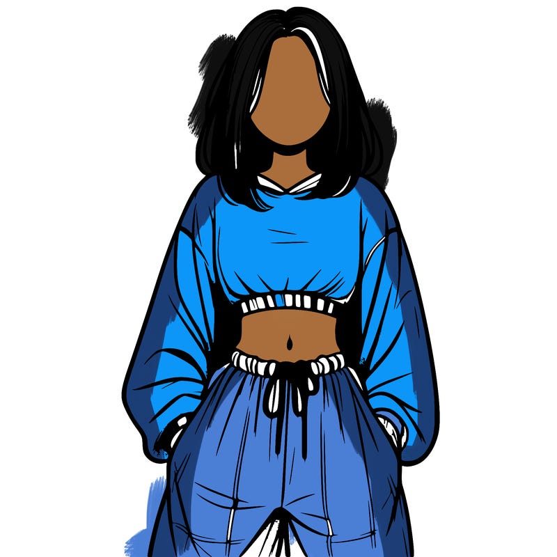 realistic girl faceless with baggy pants and a crop top