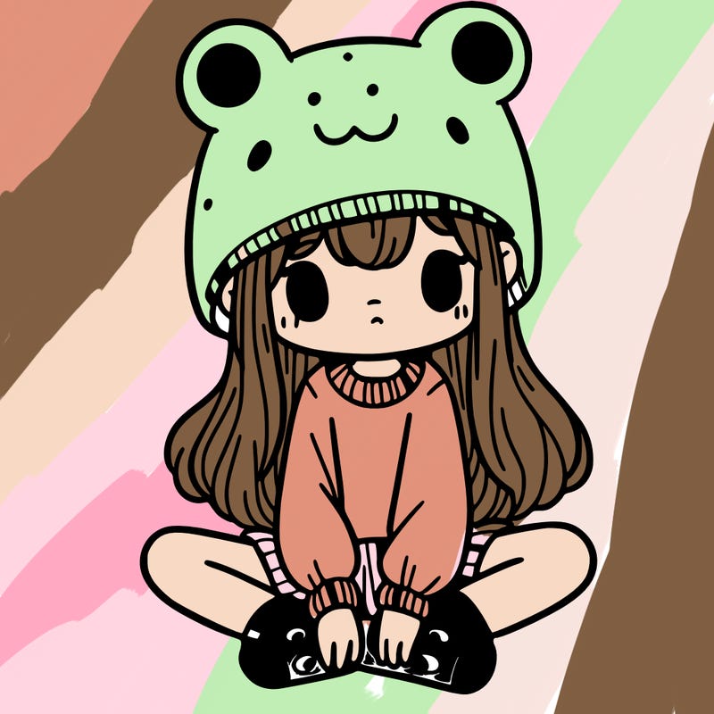 a girl wearing a frog hat and some frog socks
