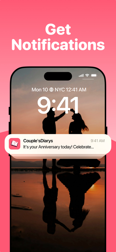 Tela de bloqueio do smartphone exibindo uma notificação de lembrete de aniversário do aplicativo My Love.