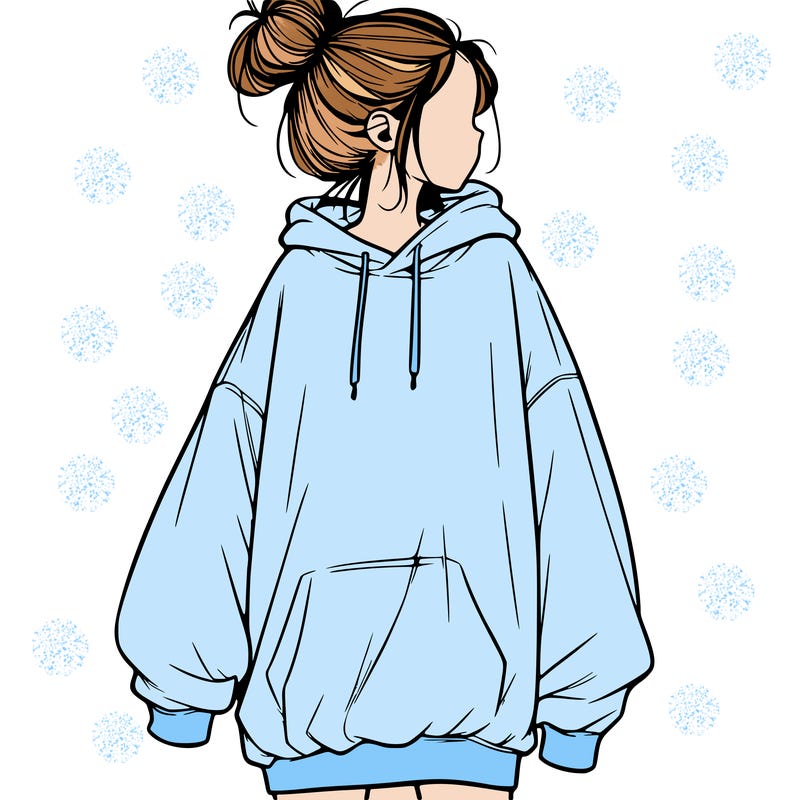 realistic girl with a oversized sweatshirt on and a bun