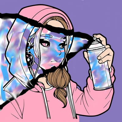 a realistic girl, spray painting