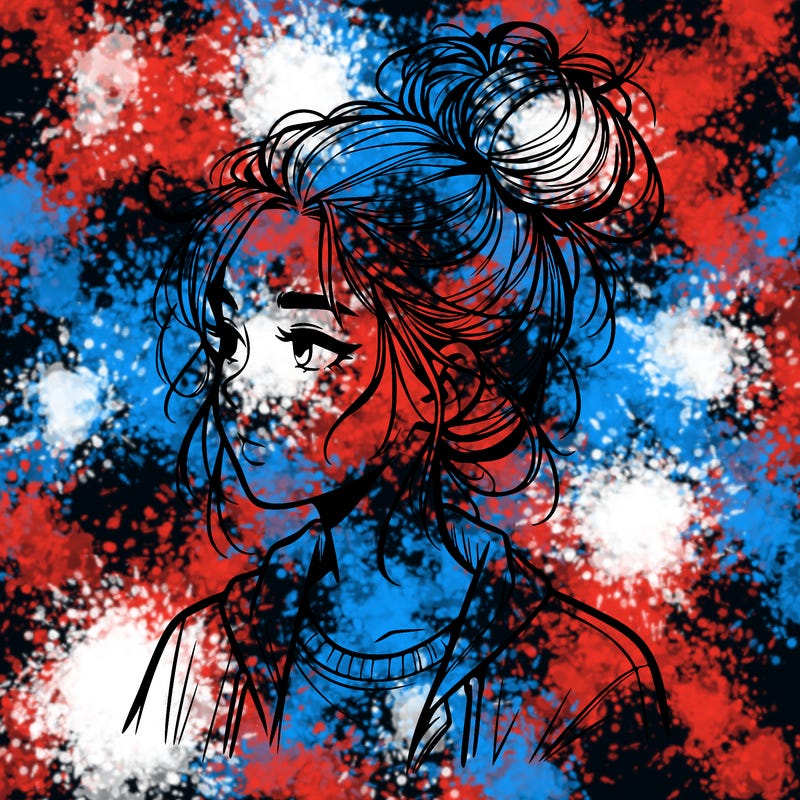 realistic teenage girl with a messy bun