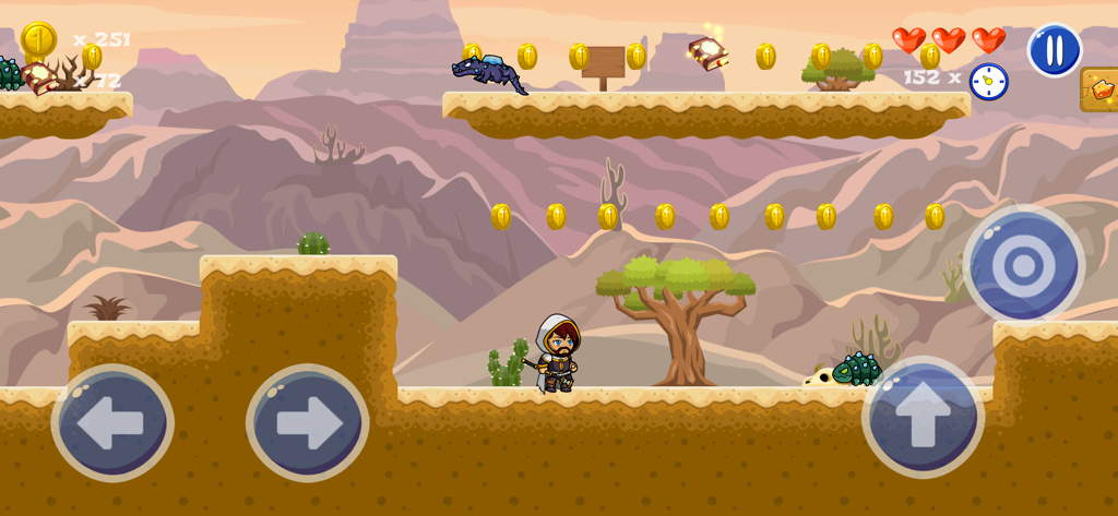 Wizard's World - A wizard character navigating a desert themed platformer level in the Wizards World mobile game.