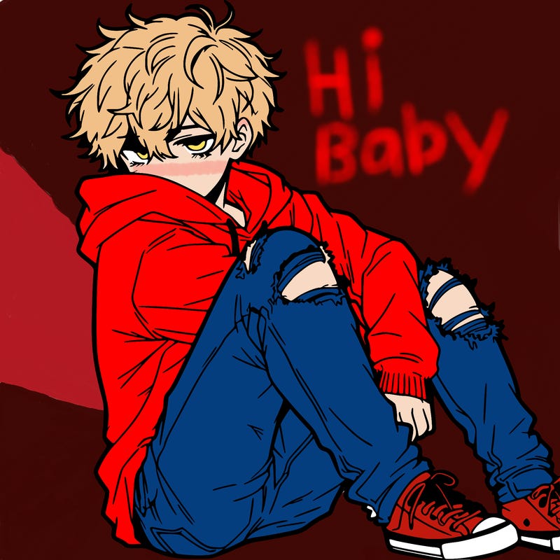 a male hoddie ripped jeans messy hair anime