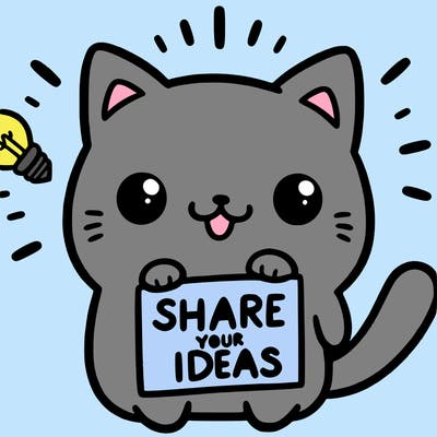 a cute cat saying share your ideas