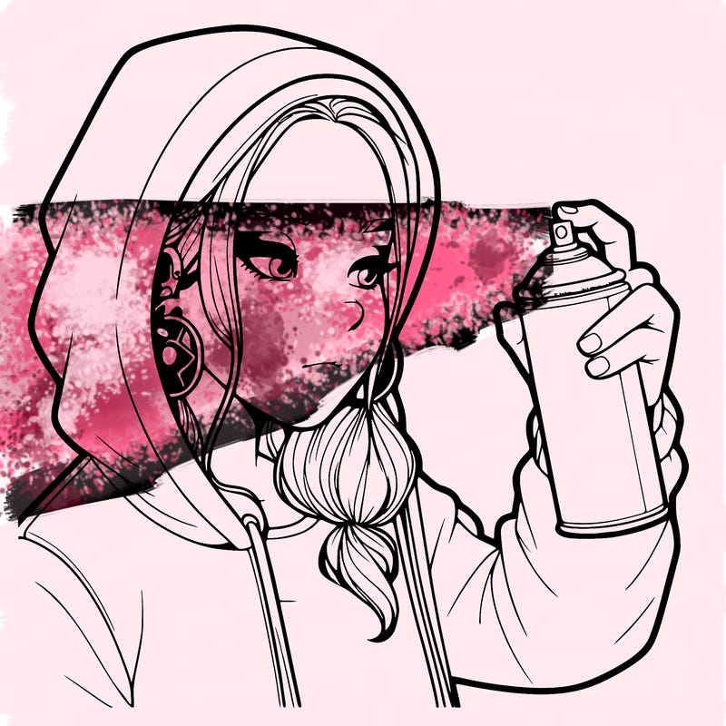 a realistic girl, spray painting