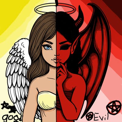 realistic angel half demon