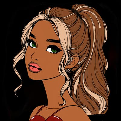 realistic girl with a ponytail on her hair and lips