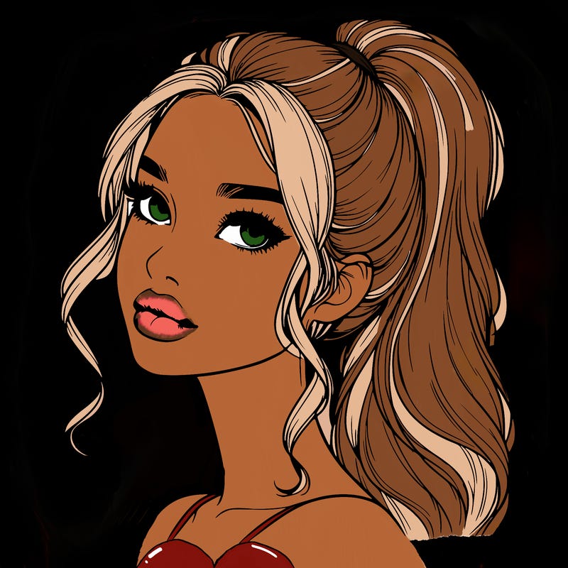 realistic girl with a ponytail on her hair and lips