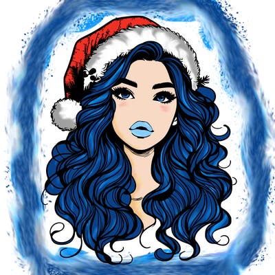 realistic christmas girl with wavy hair and lips