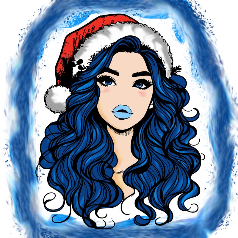 realistic christmas girl with wavy hair and lips