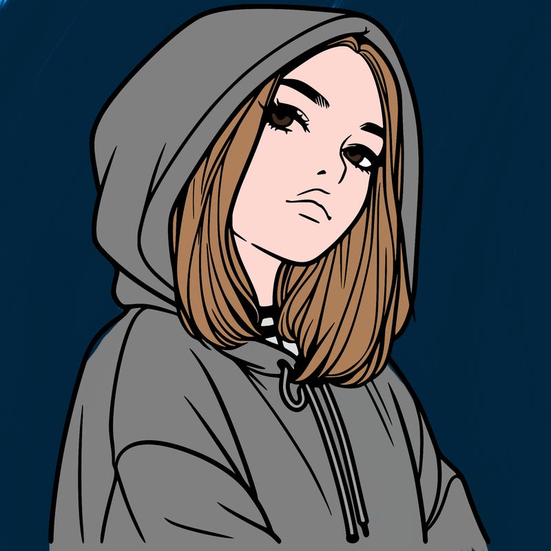 a realistic girl in a hoodie
