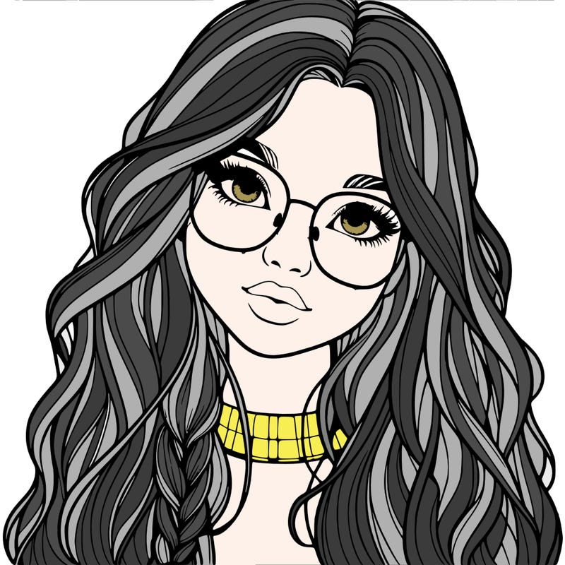 girl with long hair and freckles and glasses realistic