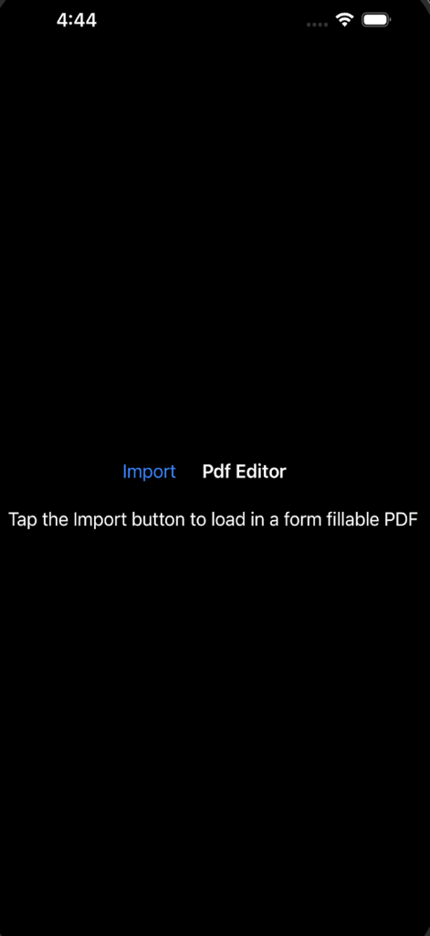 A interface inicial do aplicativo Editor de Campos de Formulário PDF apresentando um botão de importação para carregar um arquivo PDF preenchível.