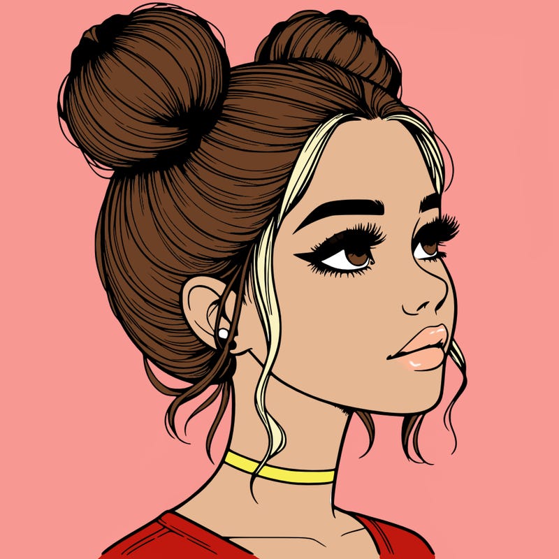 realistic girl with buns on the top of her head