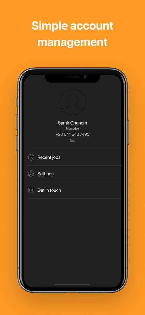 VoooM Driver app account management screen showing driver profile and menu options