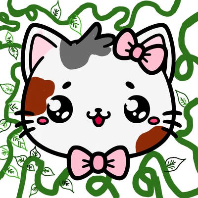 kawaii cat with a bow tie hanging from his ear