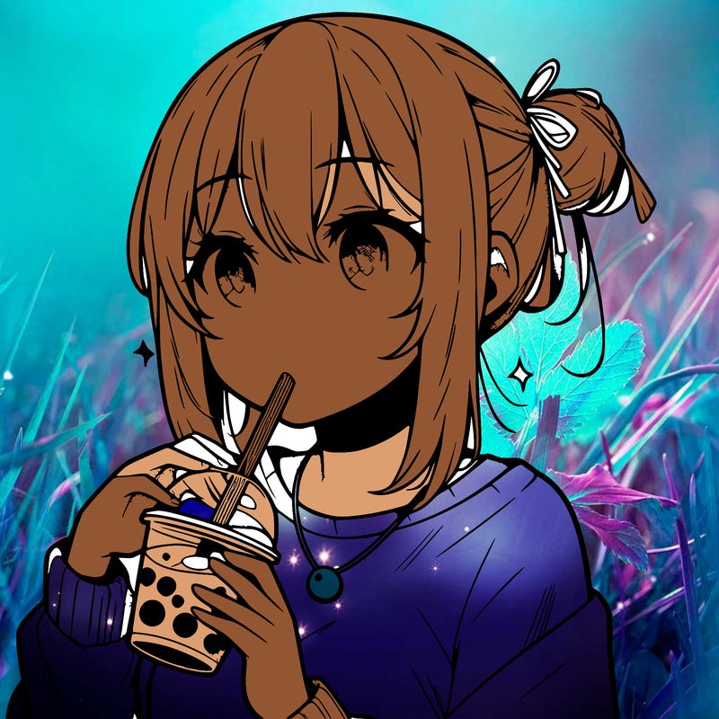 manga character drinking boba