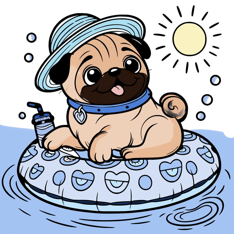 a cute pug on a floaty enjoying summer